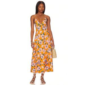 New Free People Finer Things Printed Midi Maxi Dress Sunshine Size Medium
